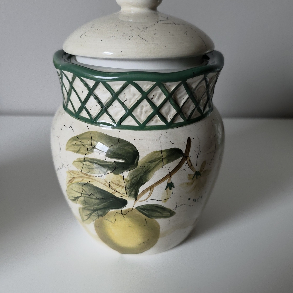 Ceramic Jar with Green and Cream Design
